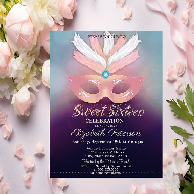 Masquerade,Stars, Ombre Sweet 16 Invitation (Creator Uploaded)