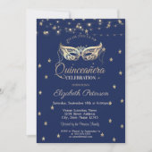 Masquerade,String Lights,Gold Stars  Quinceañera Invitation (Front)