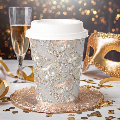 Masquerade Sweet 16 Bead Masks Rose Gold ID1032 Paper Cups
