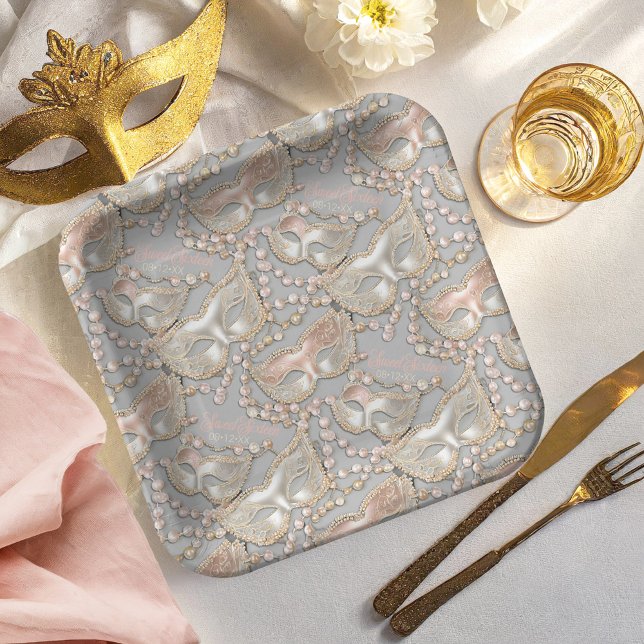 Masquerade Sweet 16 Bead Masks Rose Gold ID1032 Paper Plates (Creator Uploaded)