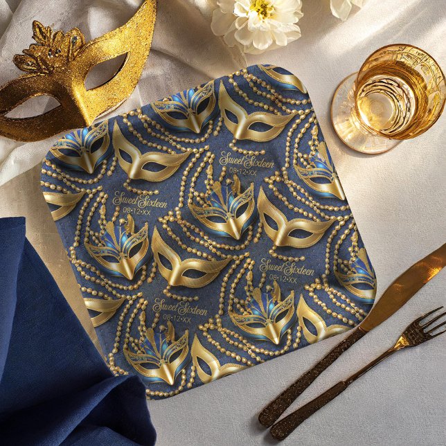 Masquerade Sweet 16 Beads Masks Blue ID1032 Paper Plates (Creator Uploaded)