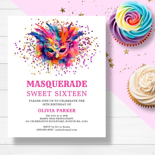 Masquerade Sweet 16 Birthday Budget Invitation