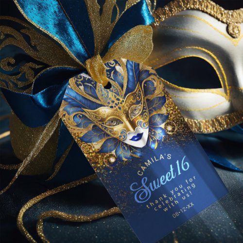 Masquerade Sweet 16 Blue Gold V2 ID1032 Gift Tags