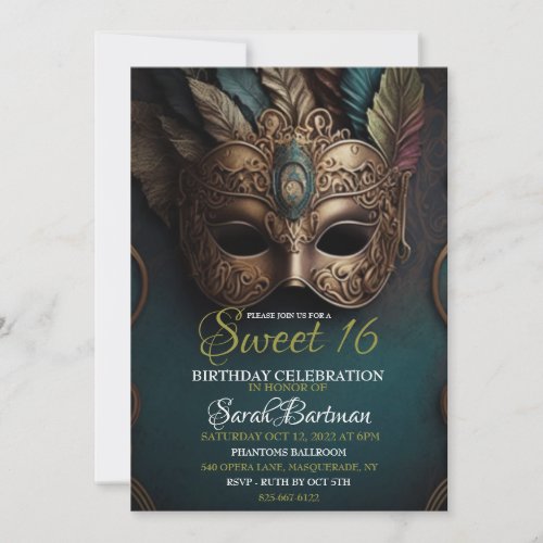 Masquerade sweet 16 invitation