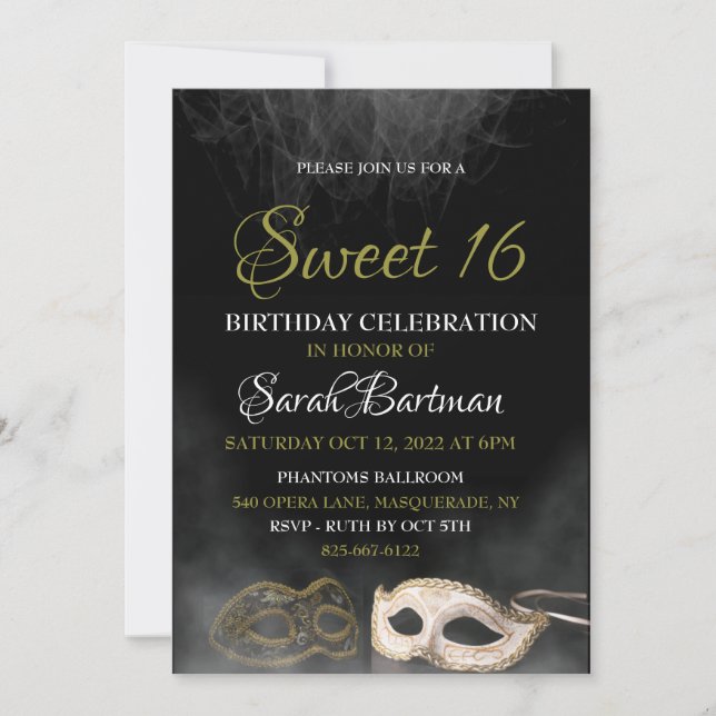 Masquerade sweet 16 invitation (Front)