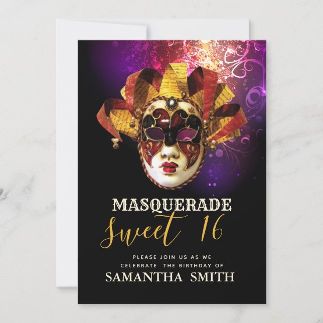 Masquerade Sweet 16 Party  Invitation (Front)