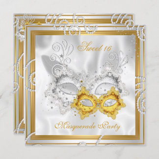 Masquerade Sweet 16 Party Mask Silver Gold 2 Invitation
