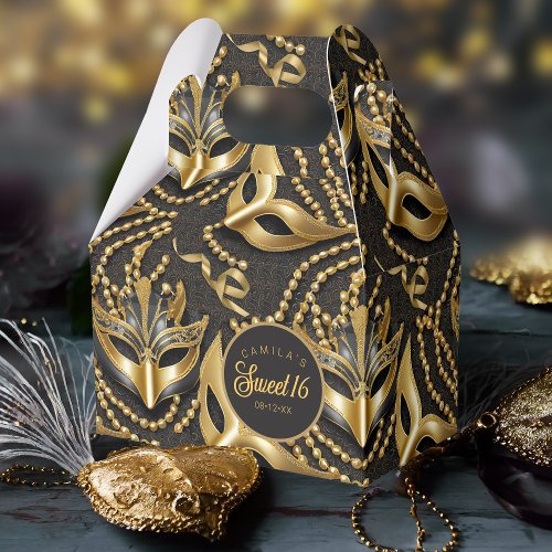 Masquerade Sweet 16 Pattern Black Gold ID1032 Favor Boxes