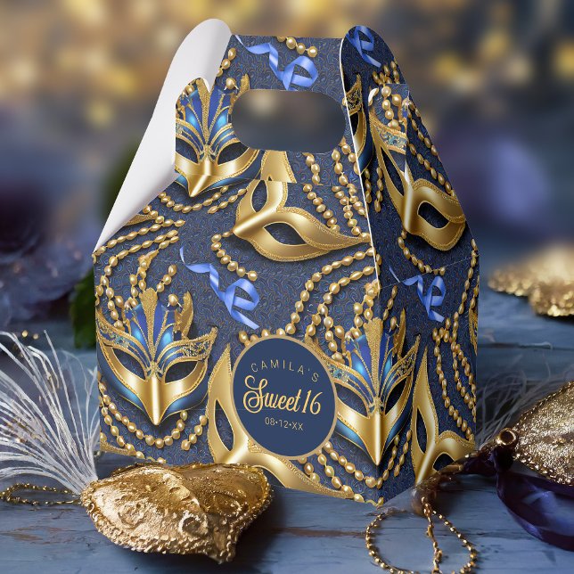 Masquerade Sweet 16 Pattern Blue Gold ID1032 Favor Boxes (Creator Uploaded)