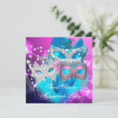Masquerade Sweet 16 Pink Purple Teal Mask Invitation (Standing Front)