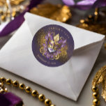 Masquerade Sweet 16 Purple Gold V2 ID1032 Classic Round Sticker<br><div class="desc">Make your milestone celebrations unforgettable with our exquisite round stickers! Add a touch of elegance to your sixteenth birthday or masquerade themed event with these sparkling purple and gold stickers featuring a beautiful masquerade mask design. Perfect as favor stickers, mailing accessories, or decorations, these stickers will elevate your event to...</div>