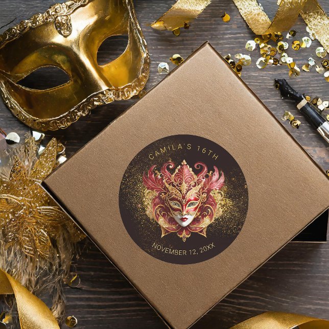 Masquerade Sweet 16 Red Gold V2 ID1032 Classic Round Sticker (Creator Uploaded)