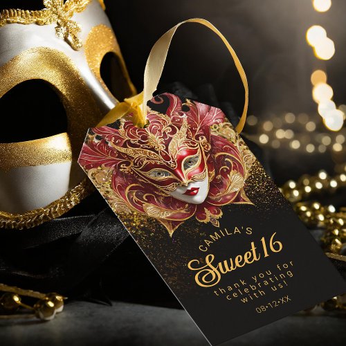 Masquerade Sweet 16 Red Gold V2 ID1032 Gift Tags