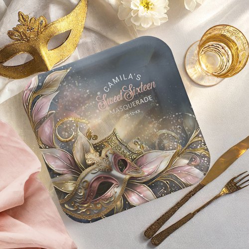 Masquerade Sweet 16 Rose Gold ID1032 Paper Plates