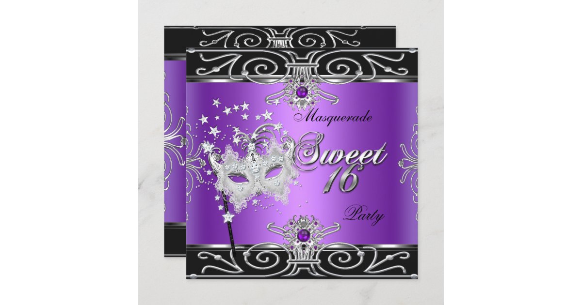 Masquerade Sweet 16 Sixteen Birthday Purple Black Invitation Zazzle