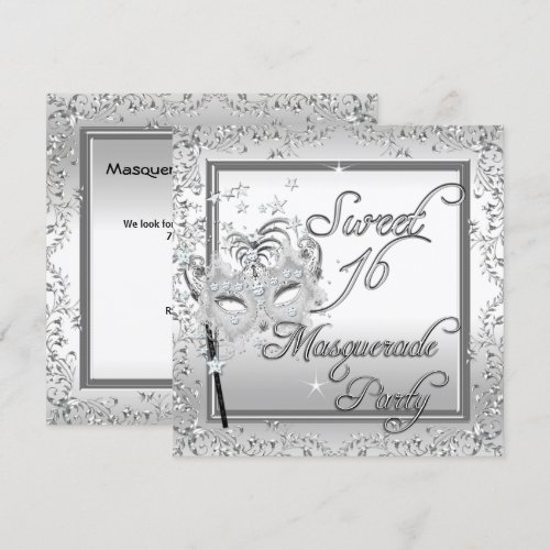 Masquerade Sweet 16 Sixteen Birthday White Invites