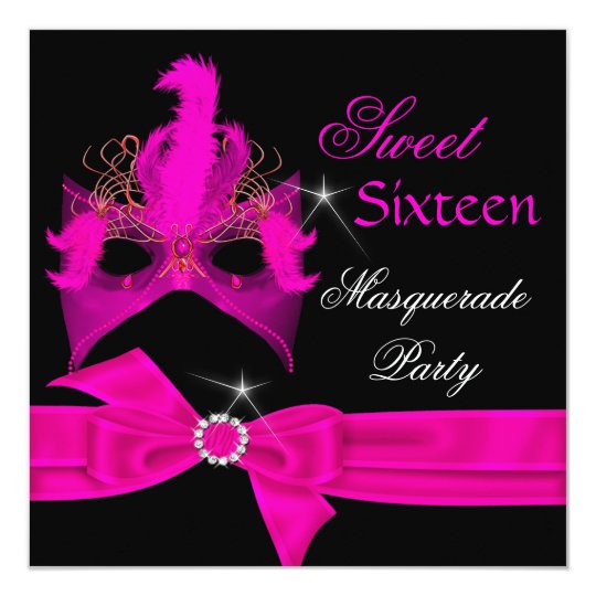 Masquerade Sweet 16 Sixteen Hot Pink Mask Party Invitation