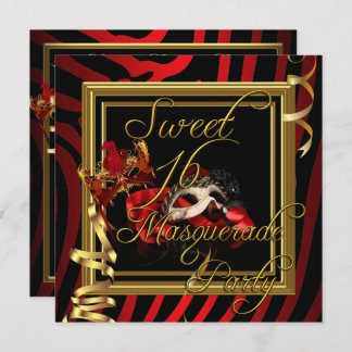 Masquerade Sweet 16 Sweet Sixteen Zebra Red Invitation