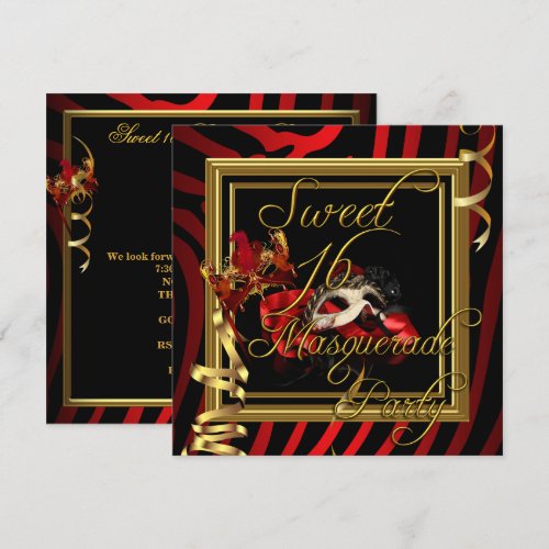 Masquerade Sweet 16 Sweet Sixteen Zebra Red Custom Invite