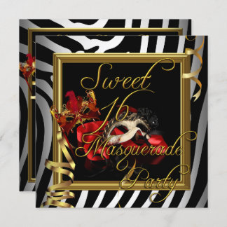 Masquerade Sweet 16 Sweet Sixteen Zebra Red Invitation