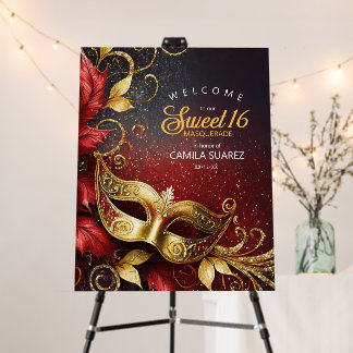 Masquerade Sweet 16 Welcome Red Gold ID1032 Foam Board