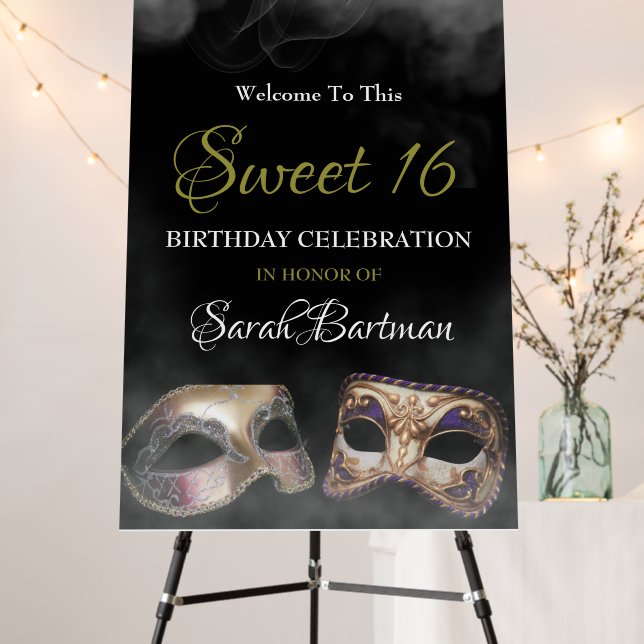 Masquerade Sweet 16 Welcome Sign (In Situ (Stand))