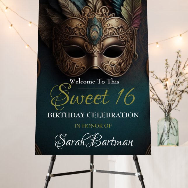 Masquerade Sweet 16 Welcome Sign (In Situ (Stand))