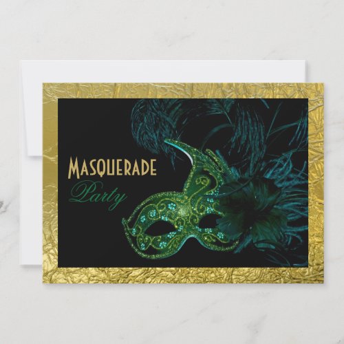 Masquerade Sweet Sixteen party black green gold Invitation