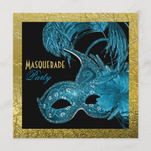 Masquerade Sweet Sixteen party blue, gold foil Invitation