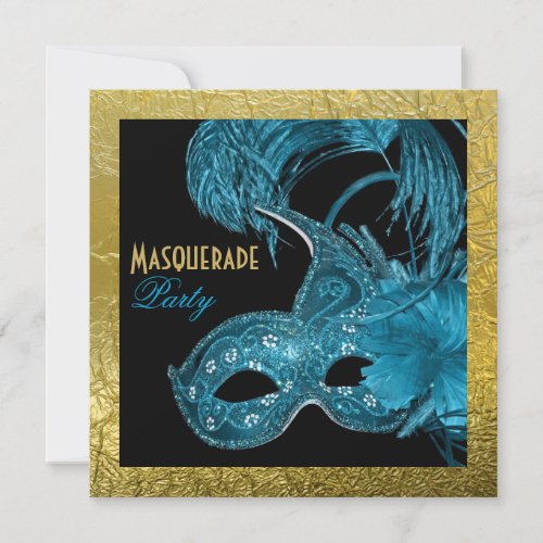 Masquerade Sweet Sixteen party blue gold foil Invitation