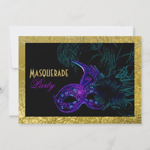 Masquerade Sweet Sixteen party blue, purple, gold Personalized Announcement