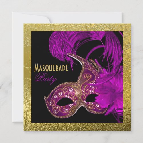 Masquerade Sweet Sixteen party purple gold foil Custom Announcements
