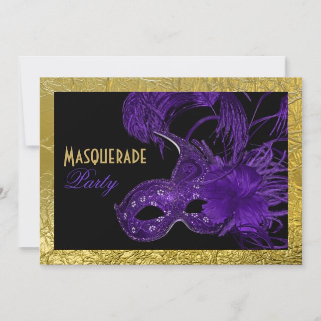 Masquerade Sweet Sixteen party purple, gold foil Invitation (Front)