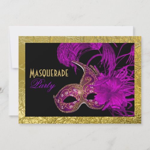Masquerade Sweet Sixteen party purple gold foil Custom Invite