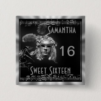 Masquerade sweet sixteen pinback button