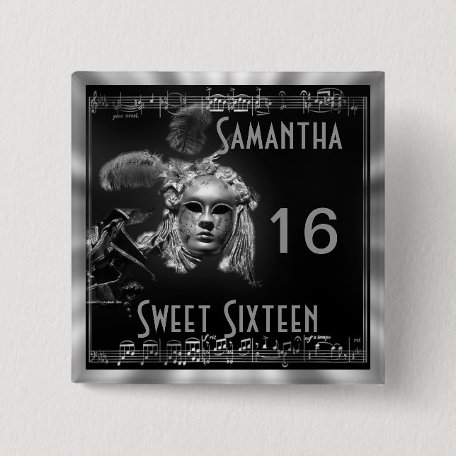 Masquerade sweet sixteen pinback button (Front)