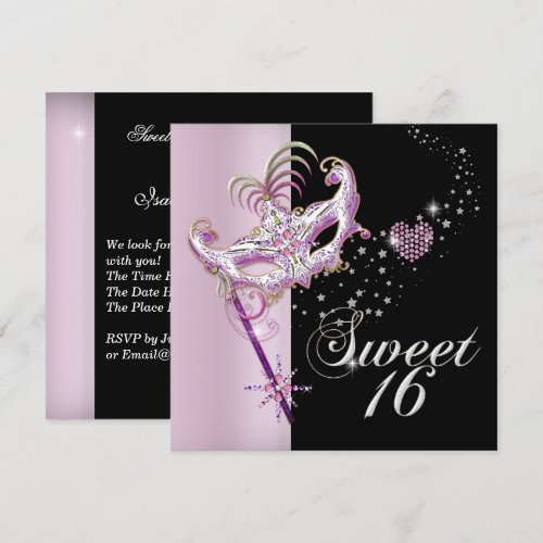 Masquerade Sweet Sixteen Sweet 16 Pink Black Personalized Invitations