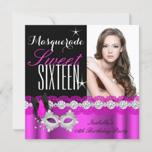 Masquerade Sweet Sixteen Sweet 16 Pink photo Invitation