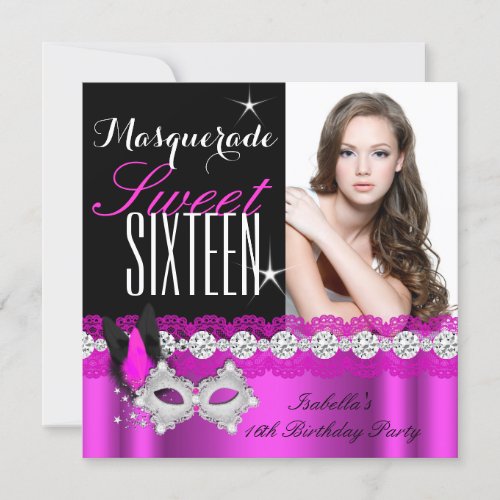 Masquerade Sweet Sixteen Sweet 16 Pink photo Invitation