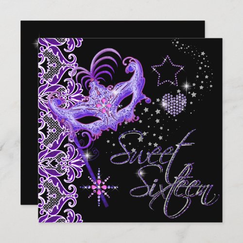 Masquerade Sweet Sixteen Sweet 16 Purple Black Invitation