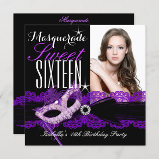 Masquerade Sweet Sixteen Sweet 16 Purple Black Invitation