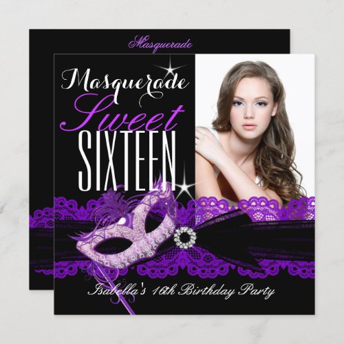 Masquerade Sweet Sixteen Sweet 16 Purple Black Invitation