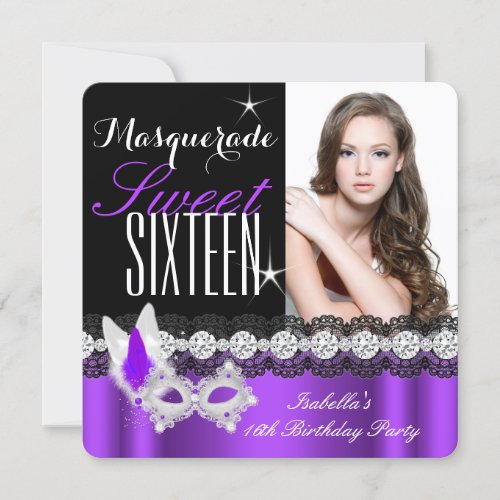 Masquerade Sweet Sixteen Sweet 16 Purple photo Invitation