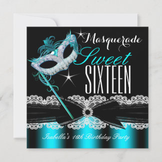 Masquerade Sweet Sixteen Sweet 16 Teal Blue 2 Invitation