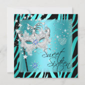 Masquerade Sweet Sixteen Sweet 16 Teal Zebra Invitation (Front)