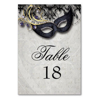 Masquerade Table Card with Black Jewel Mask