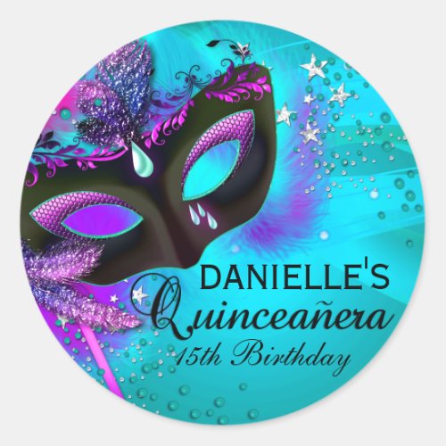 Masquerade Teal  Purple Quinceanera Sticker