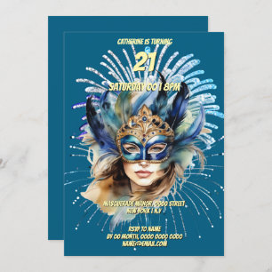 Masquerade theme carnival fireworks mask masked invitation