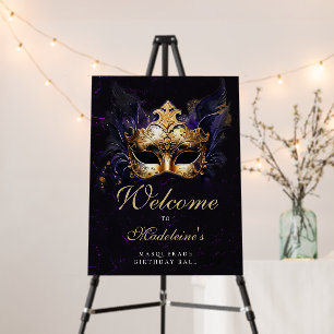 Masquerade Venice Mask Black Gold Welcome Birthday Foam Board