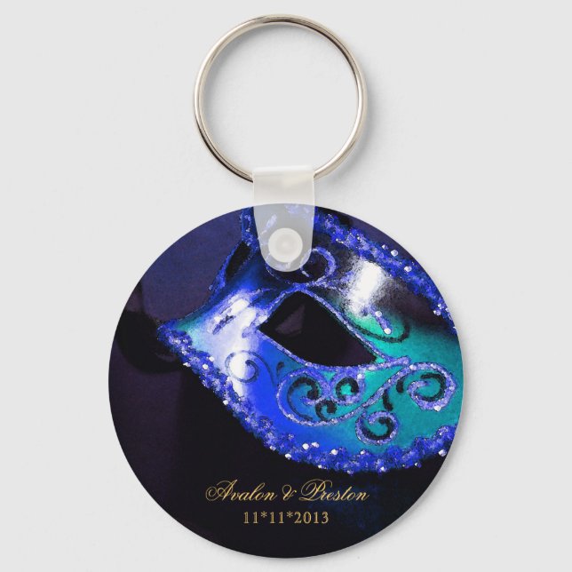 Masquerade Wedding Favor Blue Keychain (Front)